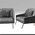 Gray Striped Single Sofa With Gold Legs And Geometric Pillows 3d model