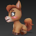 Cute Cartoon Style Brown Pony Sculpture Carving With Big Eyes And Sitting Pose
