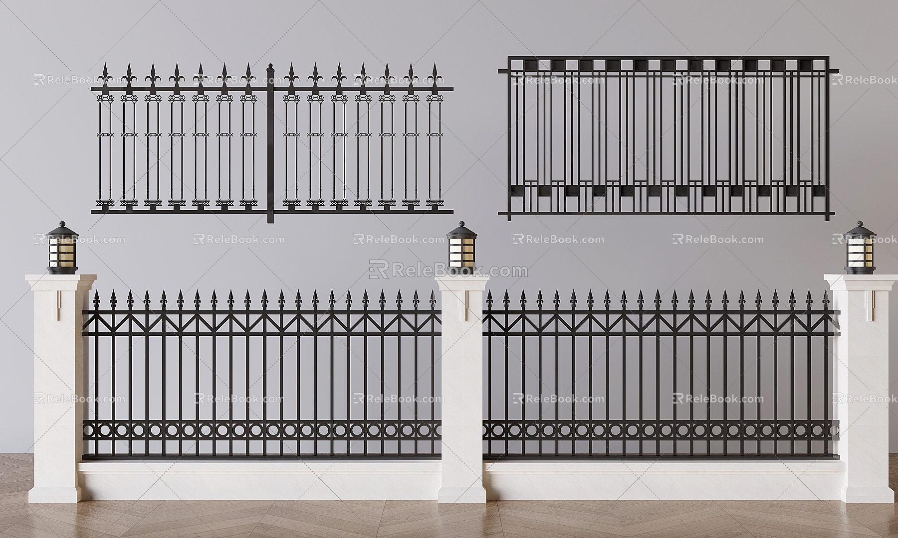 Modern wrought iron railing fence guardrail fence 3d model