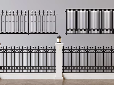 Black Wrought Iron Railings With Different Decorative Designs For Garden And Yard 3d model