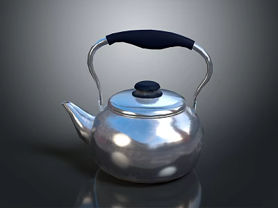 Shiny Silver Metal Kettle With Black Handle And Lid Knob For Home Daily Use 3d model