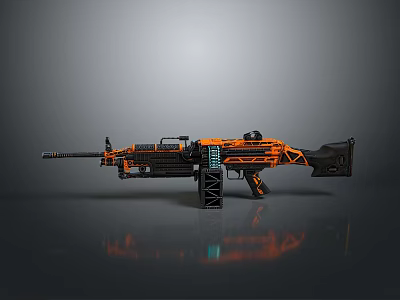 Orange And Black Tactical Rifle With Modern Design Scope And Magazine 3d model