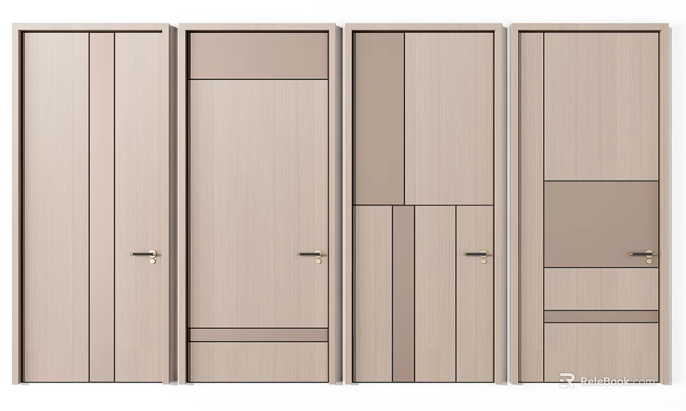 Modern Wooden Swing Doors With Various Panel Designs For Interior Decor 3d model