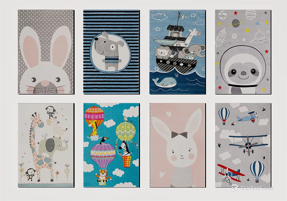 Cute Square Rugs with Various Cartoon Patterns for Kids Bedroom Decor 3d model