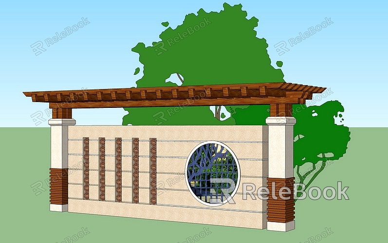 Landscape wall with flower stand model