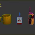 Red River Weapon Gear Display With Orange Mug And Yellow Walkie Talkie