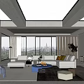 Modern Living Room With Large Windows City View Sofa And Coffee Table Rug