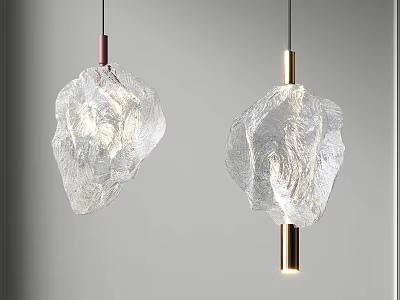 Modern Transparent Glass Pendant Lights With Irregular Shape And Metal Rod Design 3d model