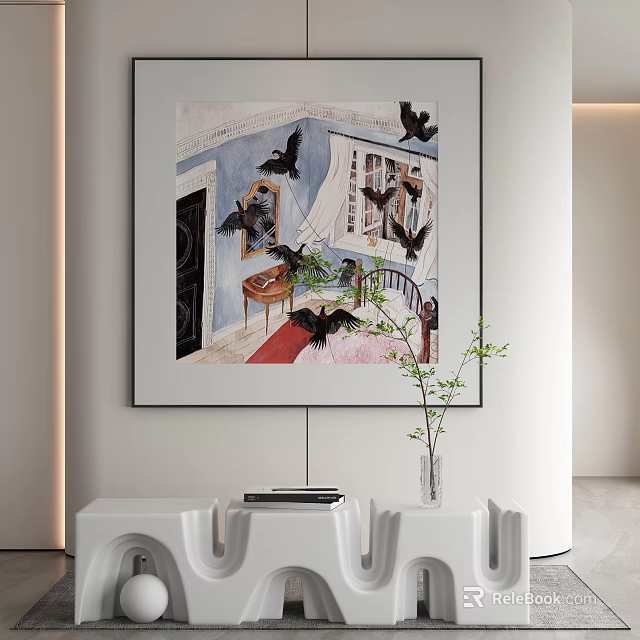 Modern White Coffee Table In Living Room With Books And Vase 3d model 