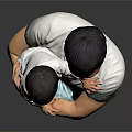 Man Wearing Jeans And Slippers Holding Child Against Gray Background