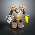 Yellow And Black Robot Character With Armor Shield Claws And Horns