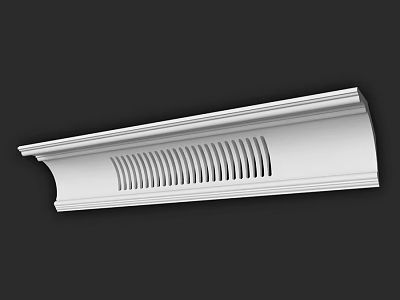 Ornate White Architectural Molding Component with Grooved Design for Interior Use 3d model