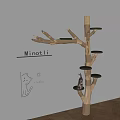 Wooden Branch Shaped Cat Tree With Multiple White Platforms For Cats 3d model