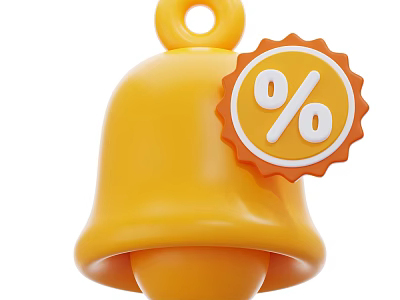 Vibrant Yellow Decorative Bell Home Daily Life Product With Promotional Percentage Tag 3d model