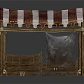 Traditional Rustic Wooden Stall With Red White Striped Awning And Shelf