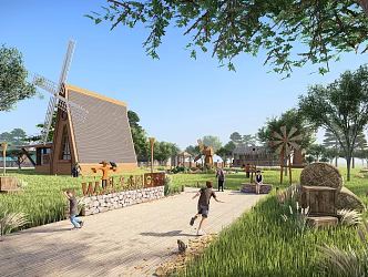 Modern Paradise Complex Landscape Car Paddy Field 3d model