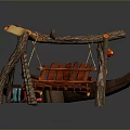Rustic Wooden Scene Design With Boat Tree Stump Seat Table And Red Decorations