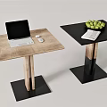 Two Different Design Tables With Laptop Mouse Green Apples And Magazine