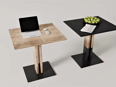 Two Different Design Tables With Laptop Mouse Green Apples And Magazine 3d model