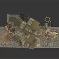 Contemporary Setting Featuring Ancient Stone Ruin Model with Broken Pillars and Debris