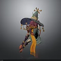 3D Model Female Witch With Red Hair Green Clothing And Decorative Hat In Sitting Pose