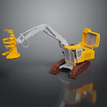 Yellow Utility Vehicle with Mechanical Arm Brown Tracks and Cab