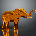 Golden Elephant Sculpture with Metallic Texture Shiny Surface Standing Pose and Reflection