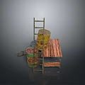Rustic Industrial Scenery Featuring Colorful Barrels Wooden Platform And Ladder