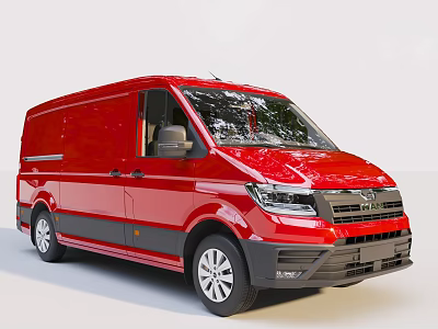 Red Commercial Cargo Van With Modern Front Design And Side Windows 3d model
