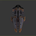 Sci-Fi Spaceship Model With Metallic Gray And Orange Accents And Geometric Panel Details