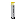 Silver Metal Transport Cart With Yellow Handle And Rolling Wheels