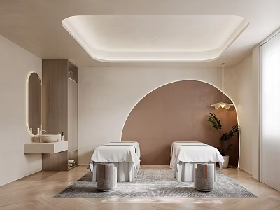 Modern SPA Interior With Neutral Tones Arched Wall And Massage Tables 3d model
