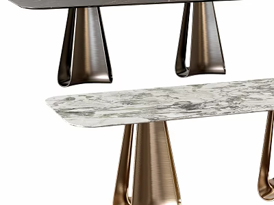Modern Dining Table With Marble Top And Metal Legs Plus Matching Bench 3d model
