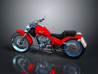 Red Vintage Motorcycle With Black Seat And Chrome Wheels On Reflective Surface 3d model