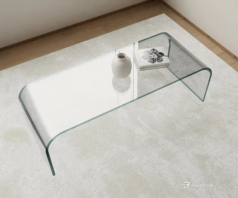 Sleek Glass Coffee Table With Curved Legs On Soft Carpet And Decorative Vase 3d model 