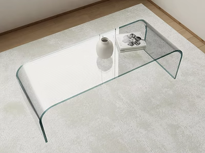 Sleek Glass Coffee Table With Curved Legs On Soft Carpet And Decorative Vase 3d model
