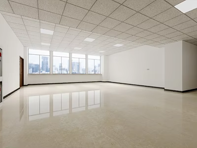 Spacious Modern Office Corridor Interior With Bright Large Windows Smooth Floor And City View 3d model