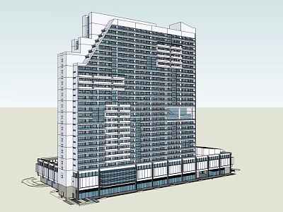 Modern High Rise Office Building With Glass Curtain Wall And Large Windows 3d model
