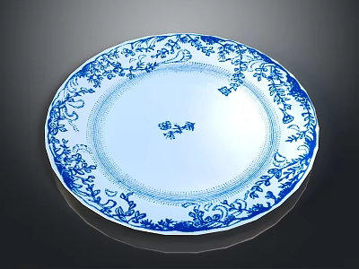 Intricate Sculptural Carving On Blue And White Ceramic Plate With Traditional Patterns 3d model