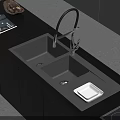 Stylish Modern Kitchen Double Bowl Sink With Faucet And Dark Countertop Design