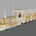 Vintage White and Gold Train with Multiple Carriages Decorative Patterns for Amusement Park Scenic Area