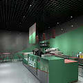 Modern Beleaf Cafe Interior With Green Walls Bar Counter And Tables