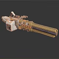 Futuristic Sci Fi Weapon With White Body Gold Barrel Mechanical Details And Electronic Components