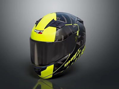 Shoei Yellow Black Full Face Sporty Racing Helmet With Graphic Pattern And Glossy Finish 3d model