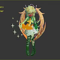 Anime Game Character With Orange Twin Tails Cat Ear Headband White Dress And Star Decorations