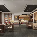 Modern Retail Store Interior With Display Shelves Wooden Counters And Seating Areas