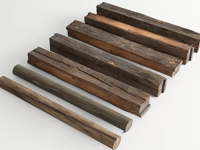 Rustic Wooden Posts In Various Colors And Natural Textures Stacked Together 3d model