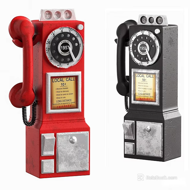 Vintage Red And Black Old Fashioned Dial Phones With Lock Call Panel 3d model 