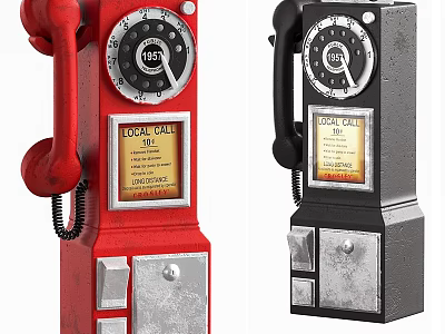 Vintage Red And Black Old Fashioned Dial Phones With Lock Call Panel 3d model