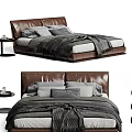 Modern Double Bed With Leather Headboard Cozy Bedding And Side Nightstand 3d model